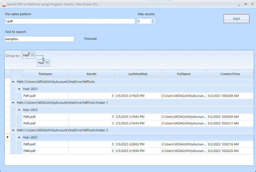 Search Text in PDF Files on OneDrive Using Telerik